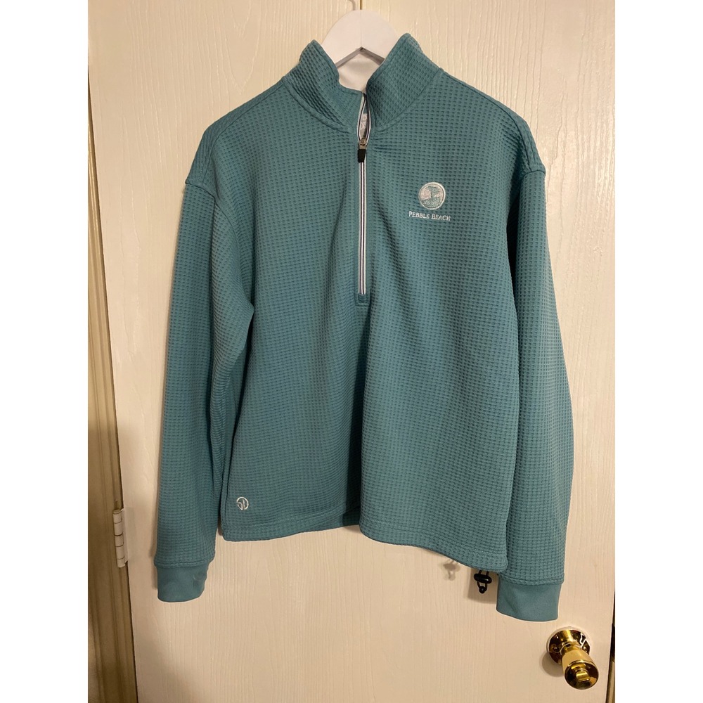 Straight Down Pebble Beach Golf Pullover Womens L Teal Waffle Knit 1/4 Zip
0202